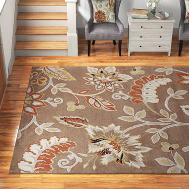 Singletary high quality Floral Indoor / Outdoor Area Rug in Burgundy, Brown, Taupe